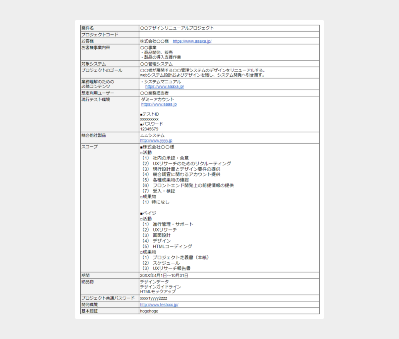 ブリーフィングシート